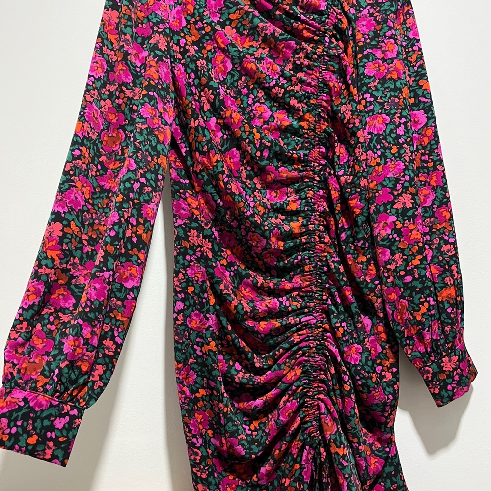 SHEIN Multicolor Floral Ruched Dress - Pink, Green & Orange
